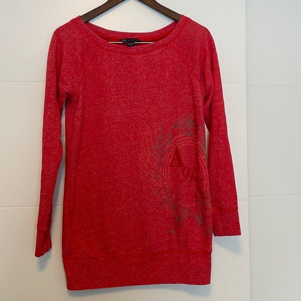 Armani Exchange Red Tunic Length Pull Over Sweater Size Small
